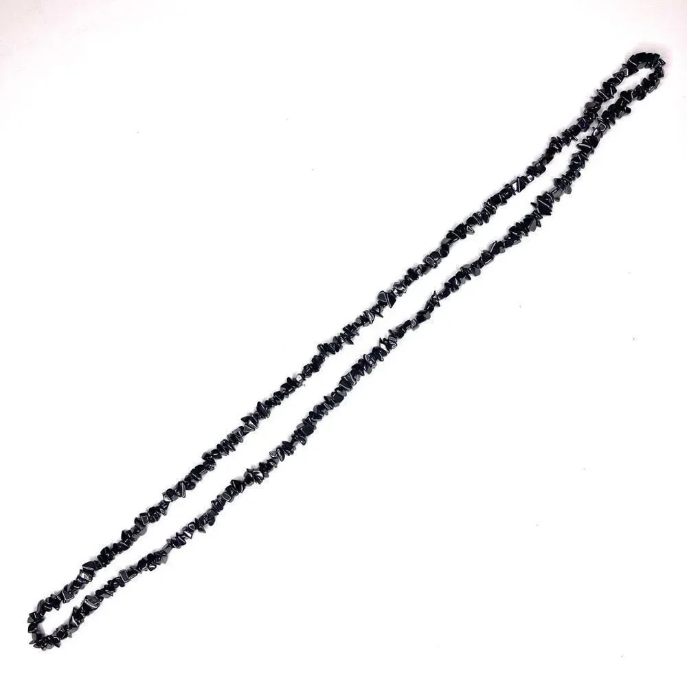 Black Hematite Chip Stone Necklace | 17” Boho Statement Jewelry